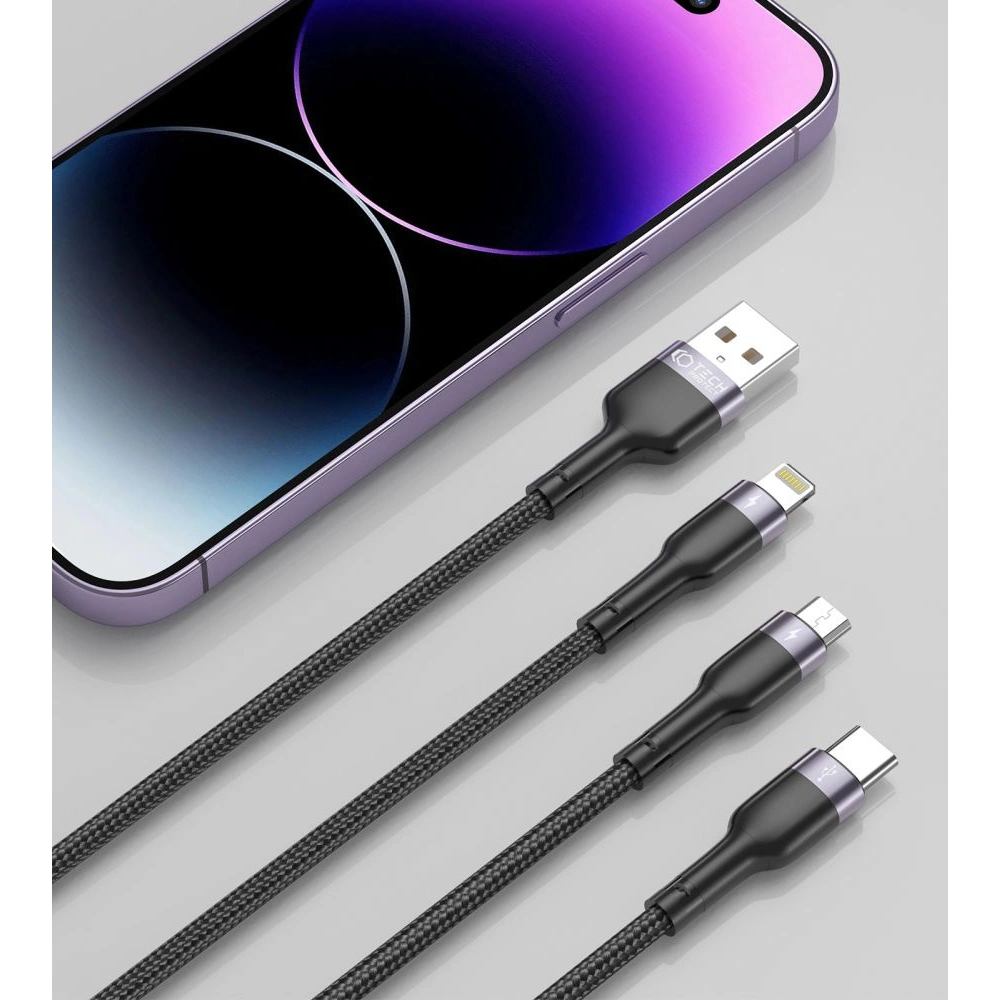 Hurtownia GSM - Kábel Tech-Protect Ultraboost 3in1 Lightning/USB-C/microUSB 3A 120cm Fekete - THP1604 - {ean13} - Hurt