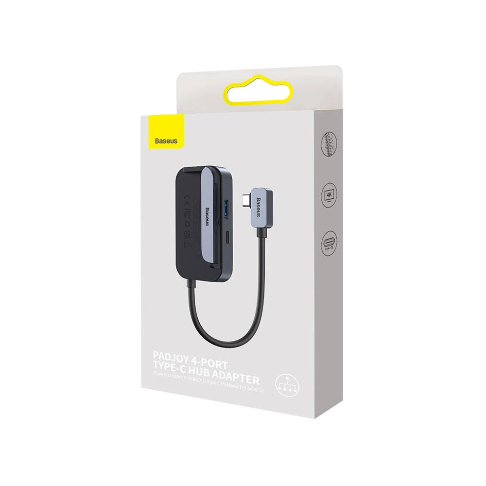 Hurtownia GSM - Hub 4w1 Baseus PadJoy Series USB-C zu USB 3.0 + HDMI + USB-C PD + Klinke 3.5mm (Grau) - BSU3700 - {ean13} - Hurt