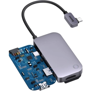 Hurtownia GSM - Hub 6in1 Baseus PadJoy Series USB-C to USB 3.0 + HDMI + USB-C PD + jack 3.5mm + SD/TF (szürke) - BSU3701 - {ean13} - Hurt
