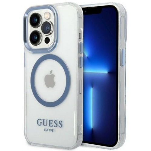 Guess Distributor - 3666339069803 - GUE2277 - Guess GUHMP14LHTRMB Apple iPhone 14 Pro blue hard case Metal Outline Magsafe - B2B homescreen