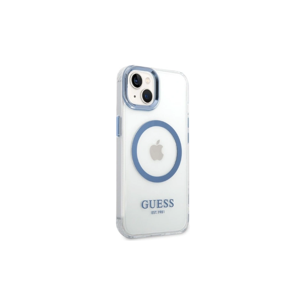 Etui Guess GUHMP14MHTRMB Apple iPhone 14 Plus / 15 Plus albastru/blue hard case Metal Outline Magsafe