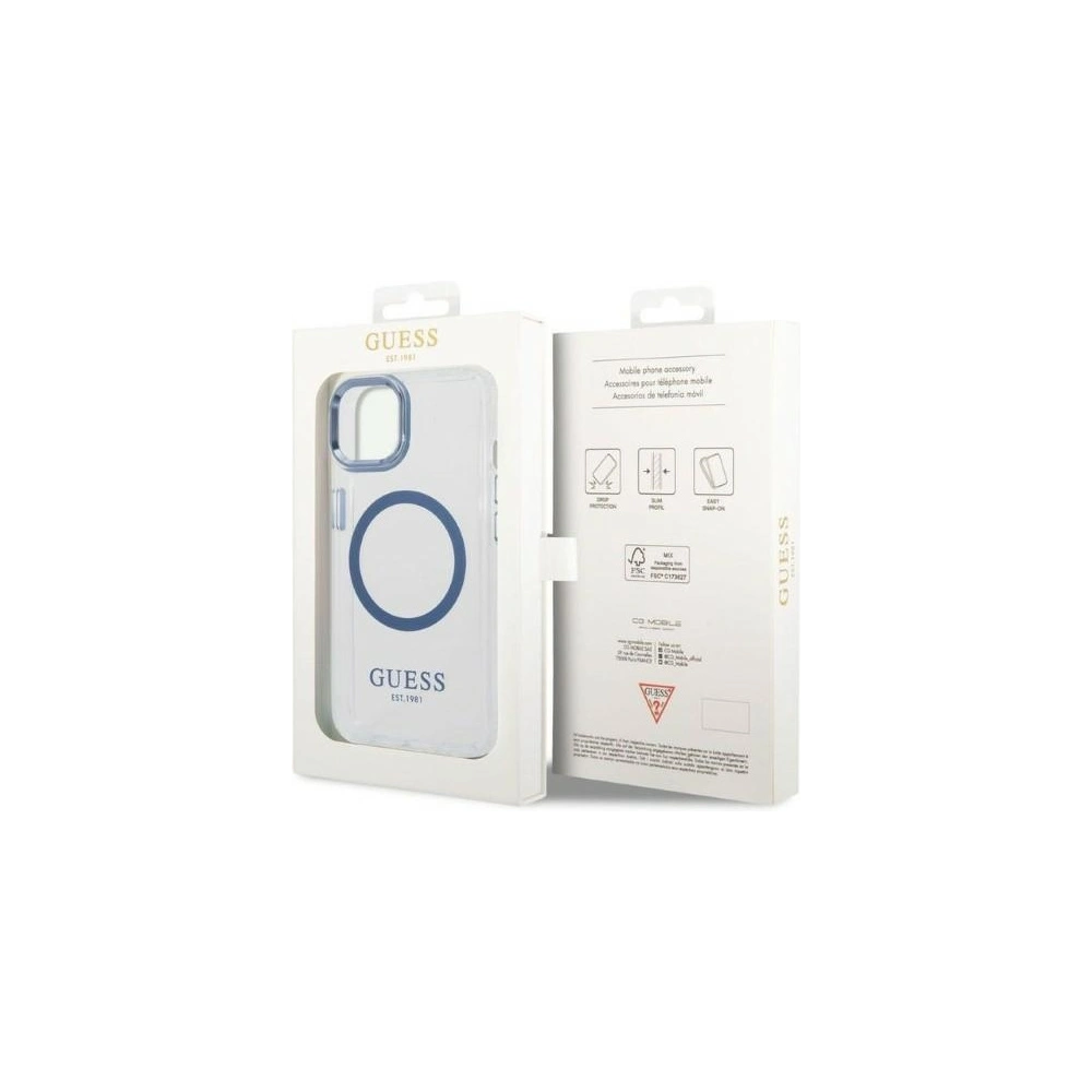 Etui Guess GUHMP14MHTRMB Apple iPhone 14 Plus / 15 Plus niebieski/blue hard case Metal Outline Magsafe
