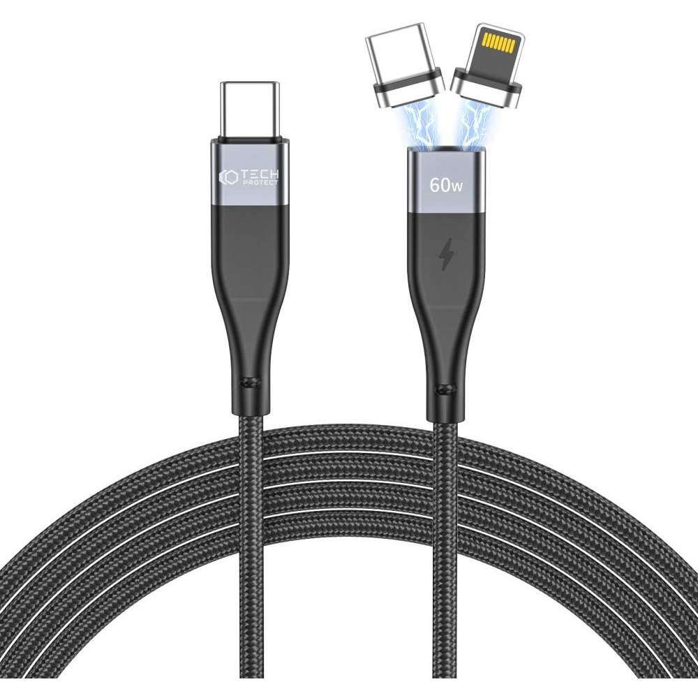 Hurtownia GSM - Magnetisches Kabel Tech-Protect Ultraboost 2in1 Magnetic Kabel Lightning & USB-C PD 60W 3A 100cm Schwarz - THP1610 - {ean13} - Hurt