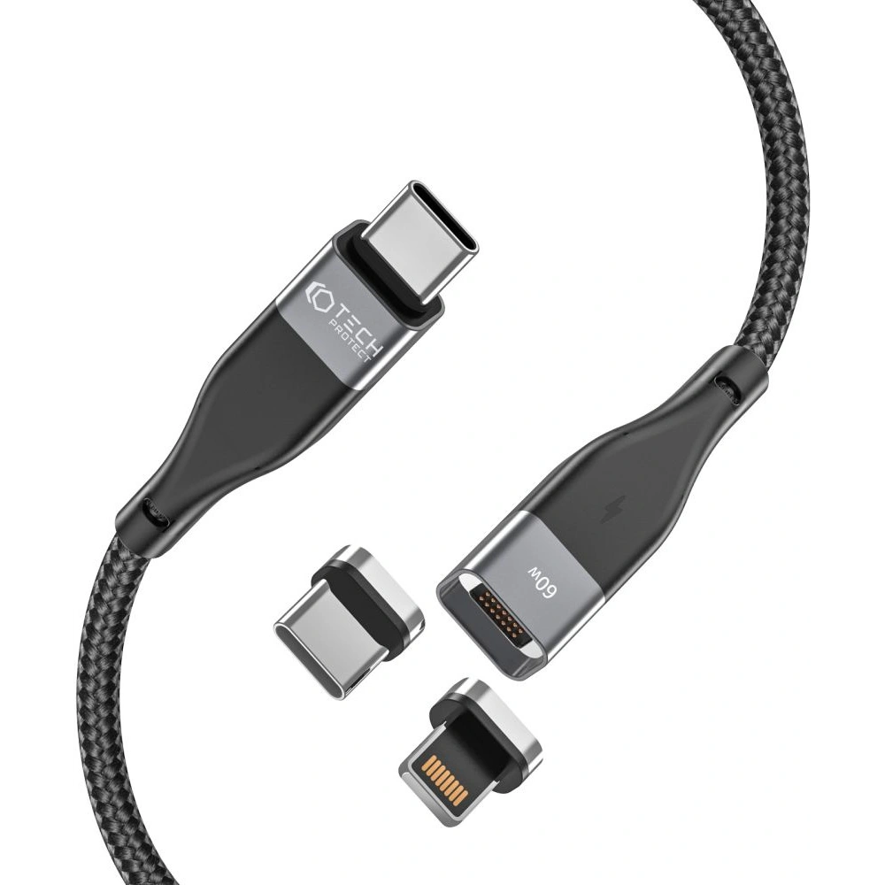 Hurtownia GSM - Magnetisches Kabel Tech-Protect Ultraboost 2in1 Magnetic Kabel Lightning & USB-C PD 60W 3A 100cm Schwarz - THP1610 - {ean13} - Hurt