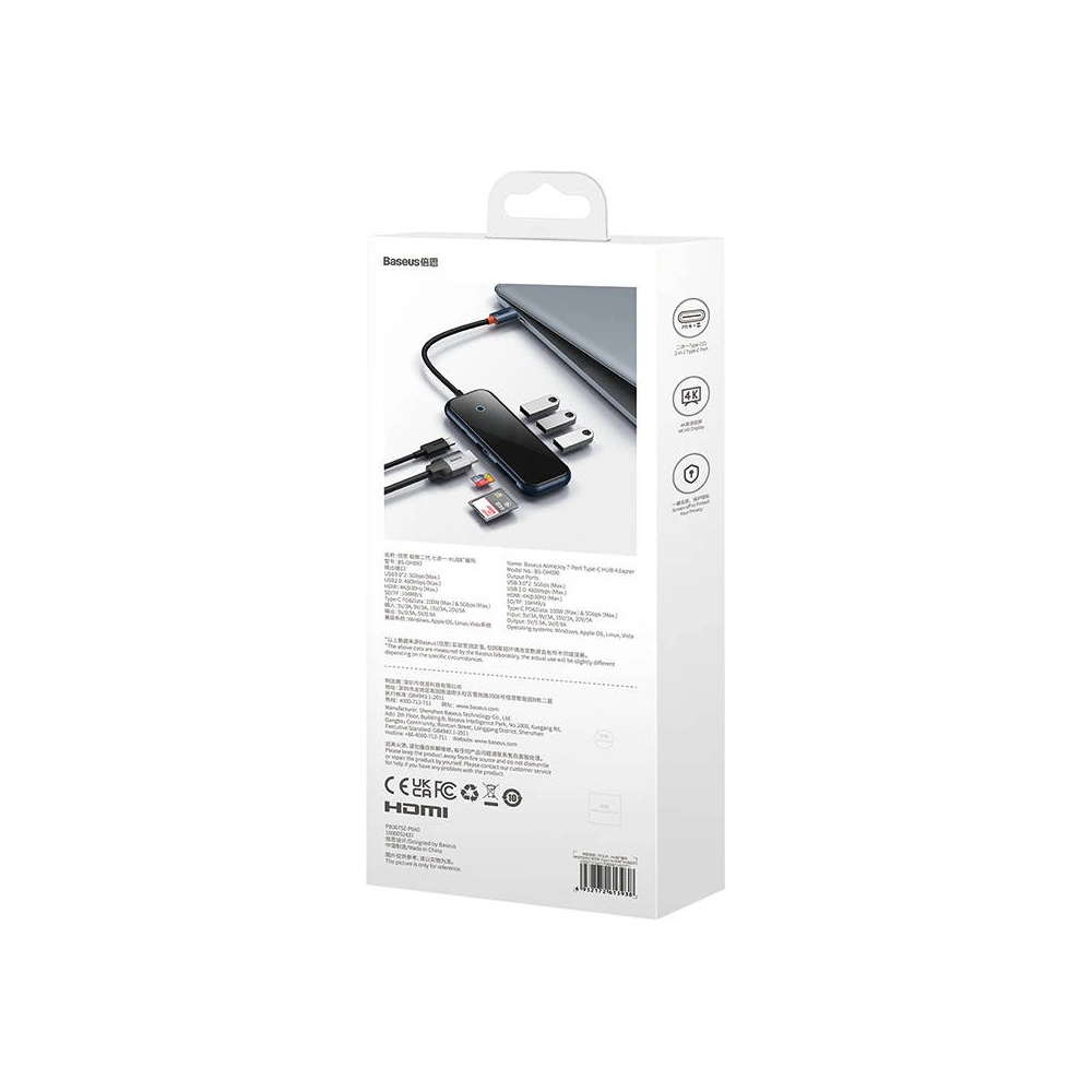 Wholesale Hub 7in1 Baseus AcmeJoy Series USB-C to 2xUSB 3.0 + HDMI + USB 2.0 + USB-C PD + SD/TF (gray) - BSU3708 - {ean13} - Hurt