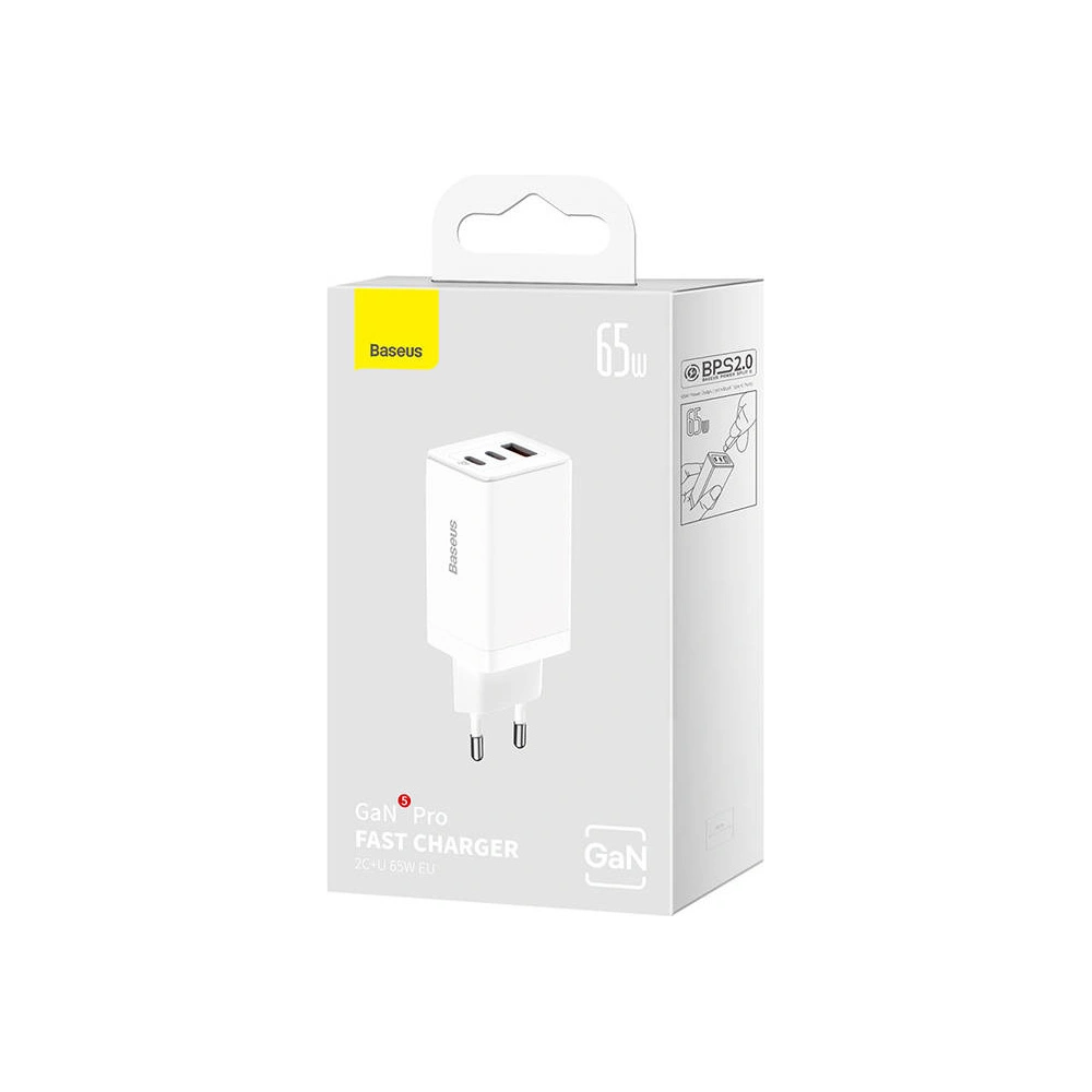 Hurtownia GSM - Încărcător de rețea Baseus GaN5 Pro 2xUSB-C + USB, 65W (alb) - BSU3709 - {ean13} - Hurt