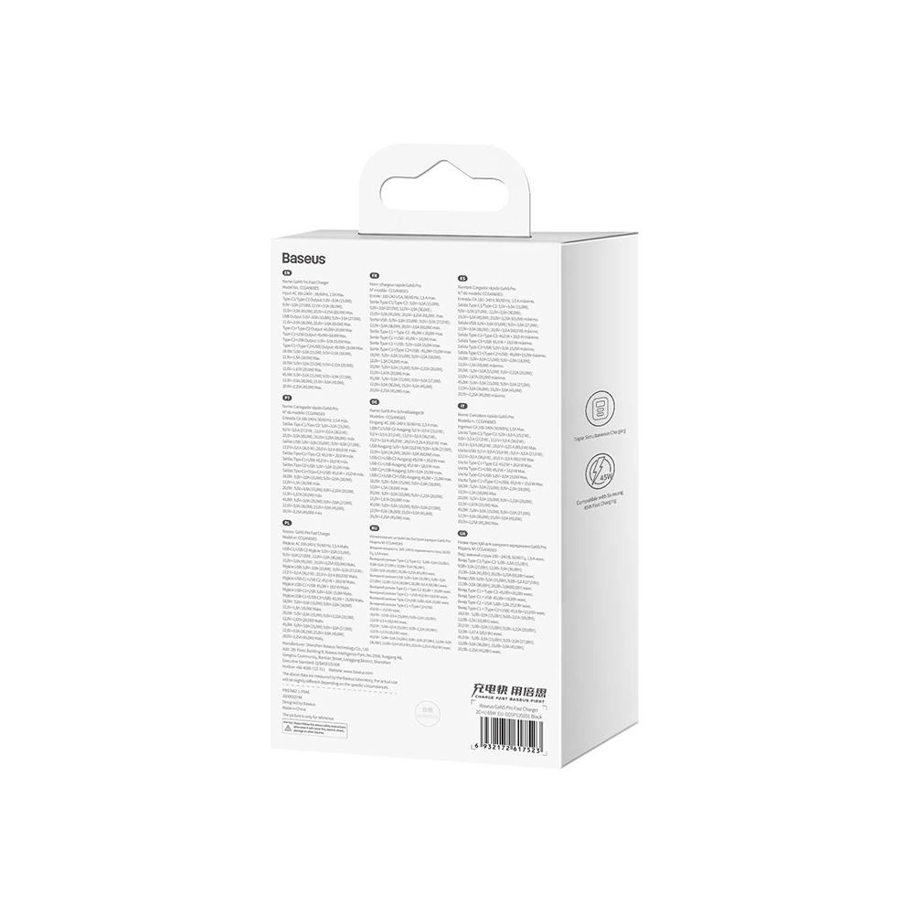 Hurtownia GSM - Încărcătorul de rețea Baseus GaN5 Pro 2xUSB-C + USB, 65W (negru) - BSU3710 - {ean13} - Hurt