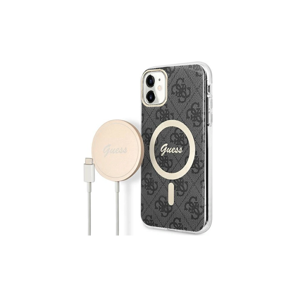 Hurtownia GSM - Set Guess husă + încărcător wireless GUBPN61H4EACSK Apple iPhone 11 negru/black hard case 4G Print MagSafe - GUE2279 - {ean13} - Hurt