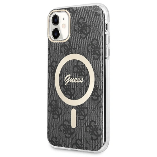 Zestaw Guess etui + ładowarka bezprzewodowa GUBPN61H4EACSK Apple iPhone 11 czarny/black hard case 4G Print MagSafe
