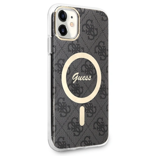 Zestaw Guess etui + ładowarka bezprzewodowa GUBPN61H4EACSK Apple iPhone 11 czarny/black hard case 4G Print MagSafe