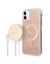Set Guess husă + încărcător wireless GUBPN61H4EACSP Apple iPhone 11 roz/roz hard case 4G Print MagSafe