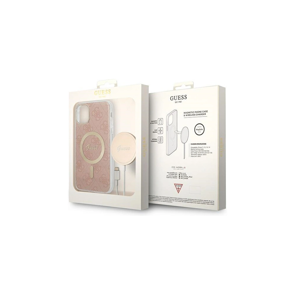Hurtownia GSM - Set Guess husă + încărcător wireless GUBPN61H4EACSP Apple iPhone 11 roz/roz hard case 4G Print MagSafe - GUE2280 - {ean13} - Hurt