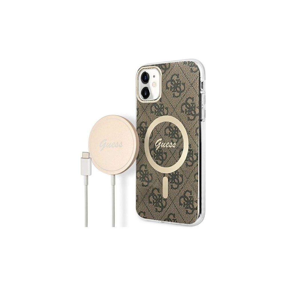 Hurtownia GSM - Set Guess husă + încărcător wireless GUBPN61H4EACSW Apple iPhone 11 maro/castaniu hard case 4G Print MagSafe - GUE2281 - {ean13} - Hurt
