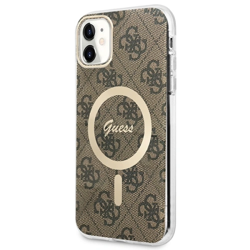 Zestaw Guess etui + ładowarka bezprzewodowa GUBPN61H4EACSW Apple iPhone 11 brązowy/brown hard case 4G Print MagSafe