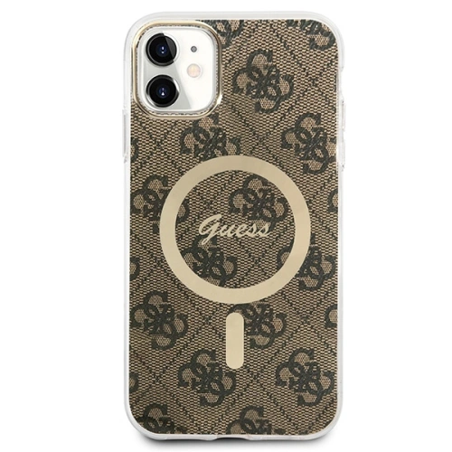 Zestaw Guess etui + ładowarka bezprzewodowa GUBPN61H4EACSW Apple iPhone 11 brązowy/brown hard case 4G Print MagSafe