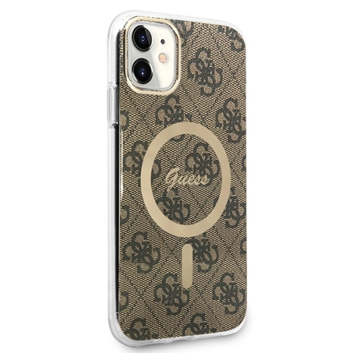 Zestaw Guess etui + ładowarka bezprzewodowa GUBPN61H4EACSW Apple iPhone 11 brązowy/brown hard case 4G Print MagSafe