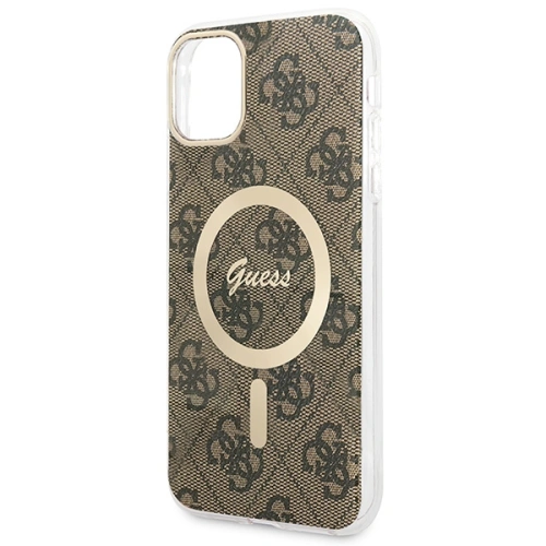 Zestaw Guess etui + ładowarka bezprzewodowa GUBPN61H4EACSW Apple iPhone 11 brązowy/brown hard case 4G Print MagSafe