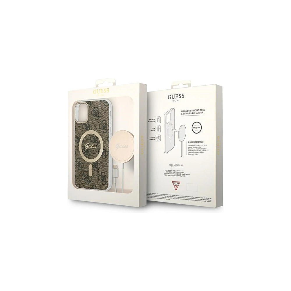 Hurtownia GSM - Set Guess husă + încărcător wireless GUBPN61H4EACSW Apple iPhone 11 maro/castaniu hard case 4G Print MagSafe - GUE2281 - {ean13} - Hurt