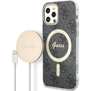Hurtownia GSM - Sada Guess pouzdro + bezdrátová nabíječka GUBPP12MH4EACSK Apple iPhone 12/12 Pro černé/black hard case 4G Print MagSafe - GUE2282 - {ean13} - Hurt