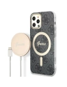 Zestaw Guess tok + vezeték nélküli töltő GUBPP12MH4EACSK Apple iPhone 12/12 Pro fekete/black kemény tok 4G Print MagSafe