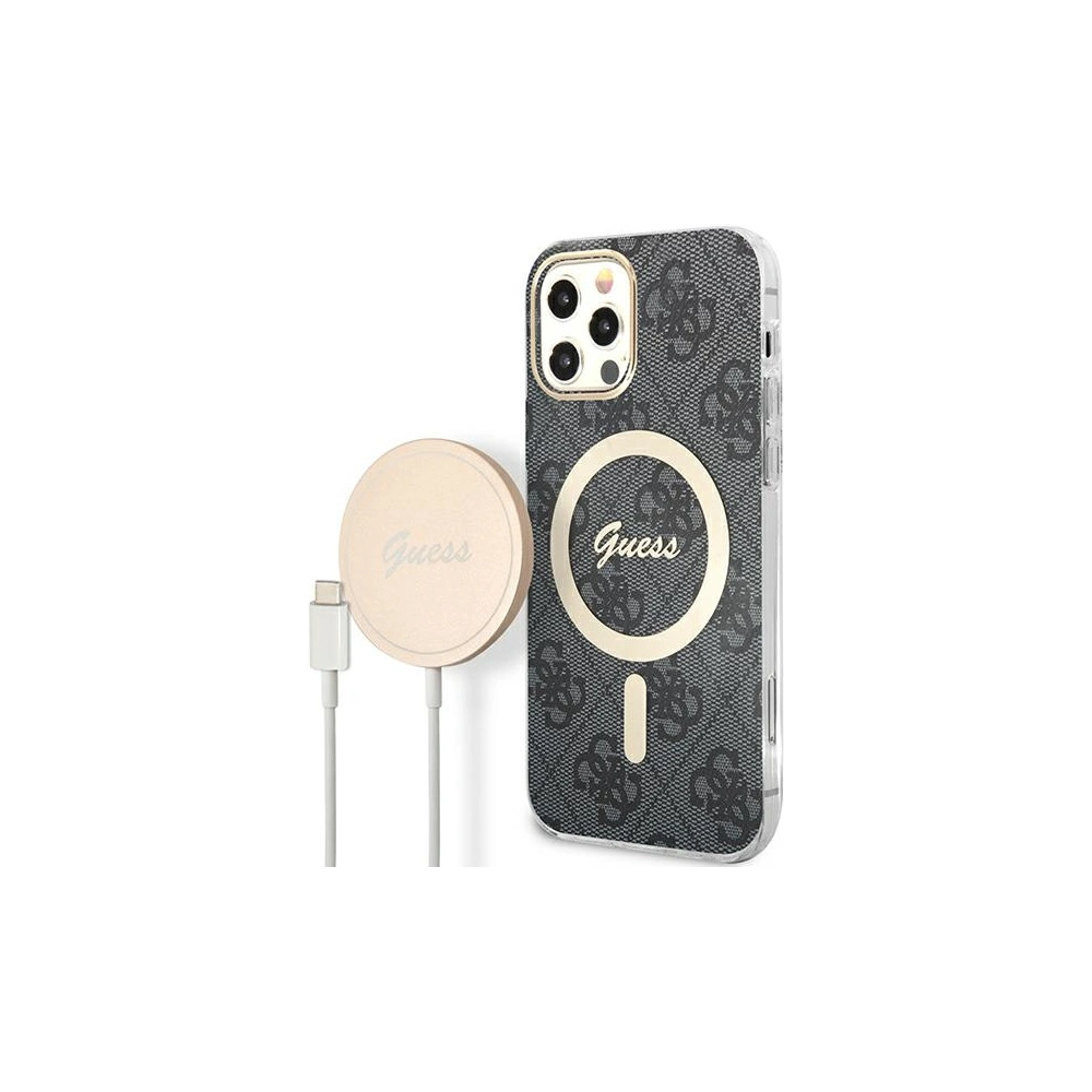 Wholesale Guess GUBPP12MH4EACSK Case + Wireless Charger Apple iPhone 12/12 Pro black hard case 4G Print MagSafe - GUE2282 - {ean13} - Hurt