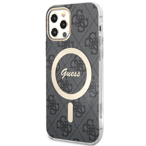 Zestaw Guess etui + ładowarka bezprzewodowa GUBPP12MH4EACSK Apple iPhone 12/12 Pro czarny/black hard case 4G Print MagSafe