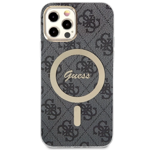 Zestaw Guess etui + ładowarka bezprzewodowa GUBPP12MH4EACSK Apple iPhone 12/12 Pro czarny/black hard case 4G Print MagSafe