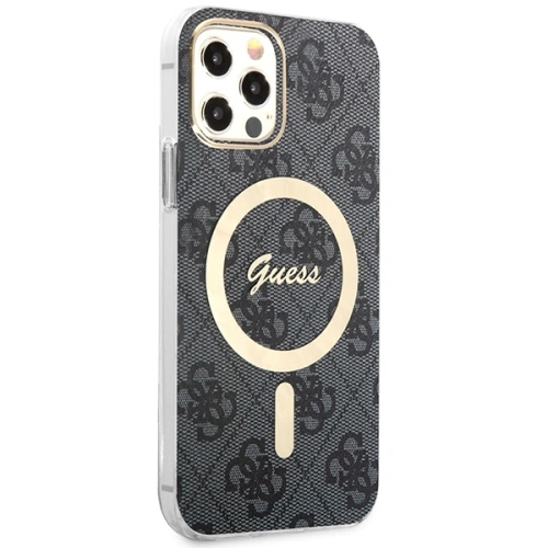 Zestaw Guess etui + ładowarka bezprzewodowa GUBPP12MH4EACSK Apple iPhone 12/12 Pro czarny/black hard case 4G Print MagSafe