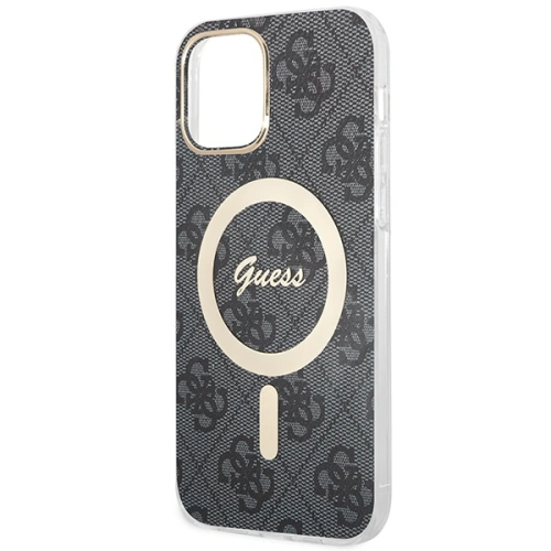 Zestaw Guess etui + ładowarka bezprzewodowa GUBPP12MH4EACSK Apple iPhone 12/12 Pro czarny/black hard case 4G Print MagSafe
