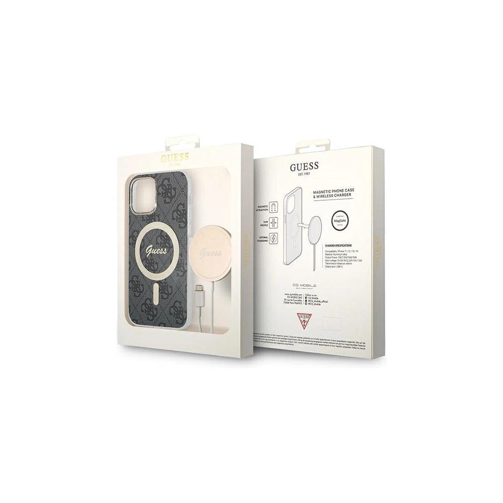 Wholesale Guess GUBPP12MH4EACSK Case + Wireless Charger Apple iPhone 12/12 Pro black hard case 4G Print MagSafe - GUE2282 - {ean13} - Hurt