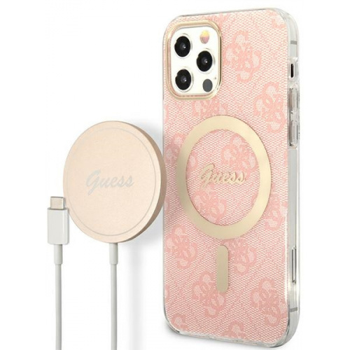 Guess Distributor - 3666339103002 - GUE2283 - Guess GUBPP12MH4EACSP Case + Wireless Charger Apple iPhone 12/12 Pro pink hard case 4G Print MagSafe - B2B homescreen