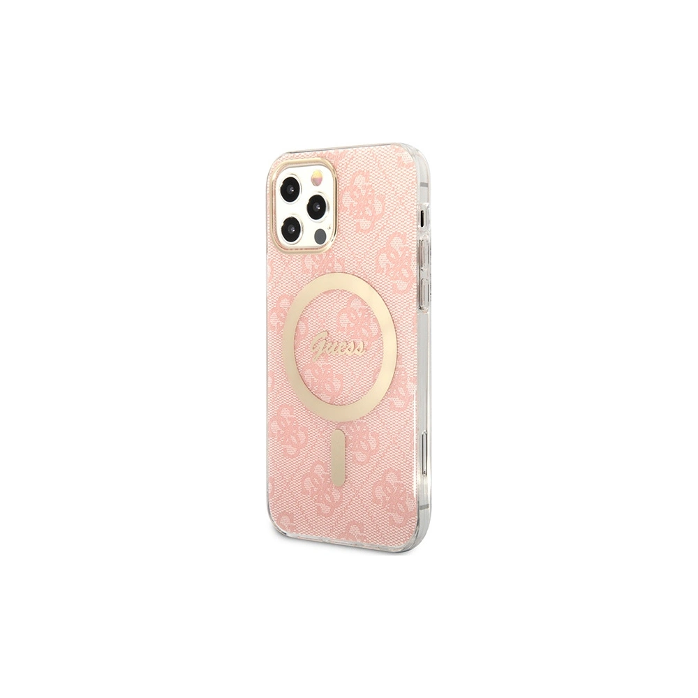 Hurtownia GSM - Zestaw Guess tok + vezeték nélküli töltő GUBPP12MH4EACSP Apple iPhone 12/12 Pro rózsaszín/pink kemény tok 4G Print MagSafe - GUE2283 - {ean13} - Hurt
