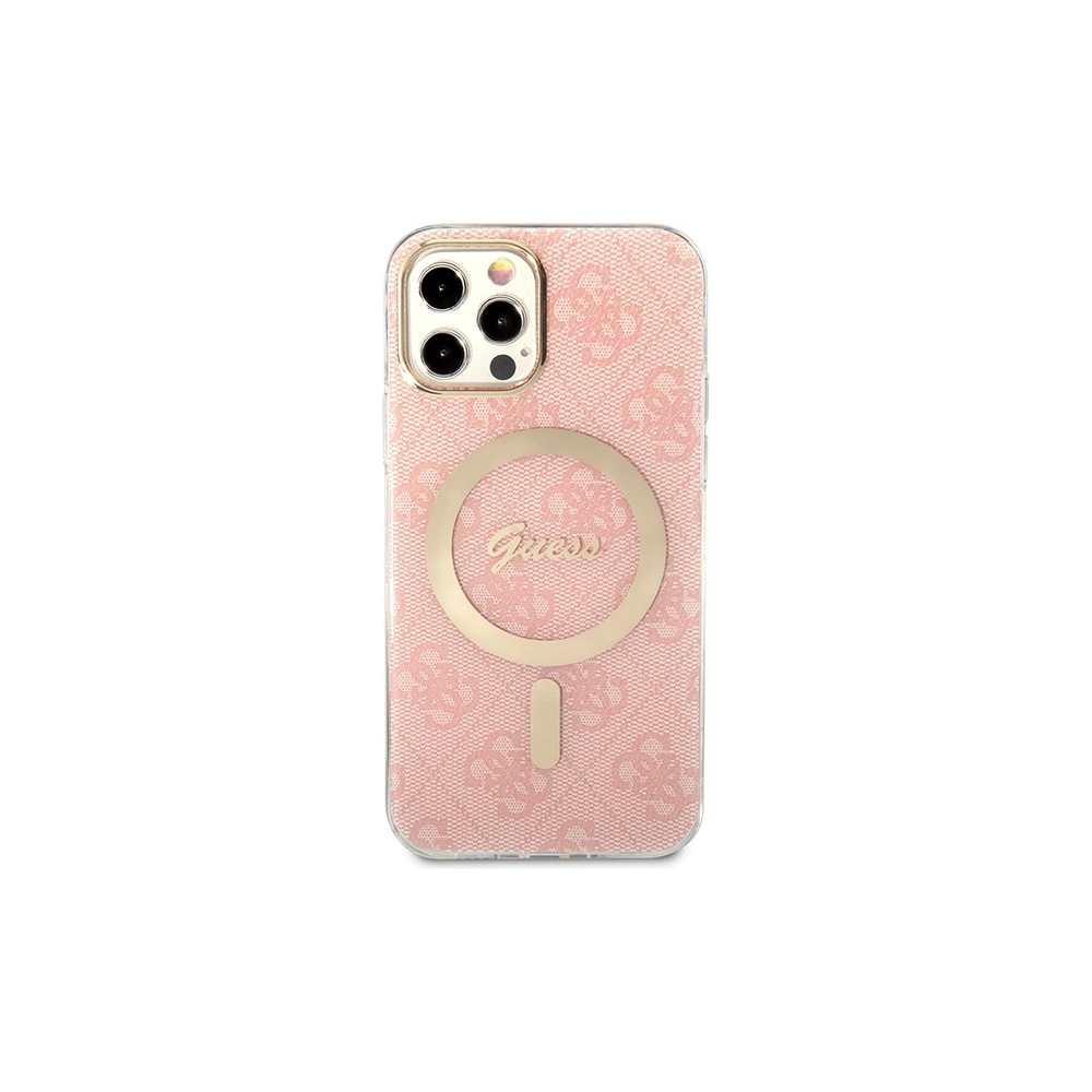 Hurtownia GSM - Zestaw Guess tok + vezeték nélküli töltő GUBPP12MH4EACSP Apple iPhone 12/12 Pro rózsaszín/pink kemény tok 4G Print MagSafe - GUE2283 - {ean13} - Hurt