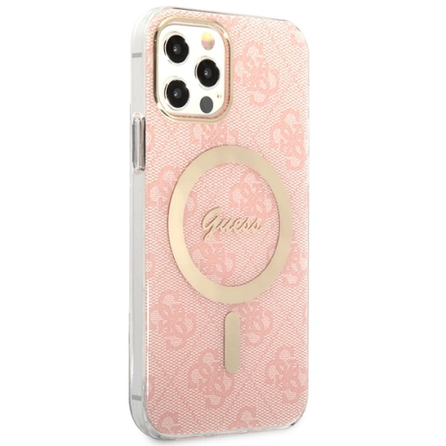 Zestaw Guess etui + ładowarka bezprzewodowa GUBPP12MH4EACSP Apple iPhone 12/12 Pro różowy/pink hard case 4G Print MagSafe