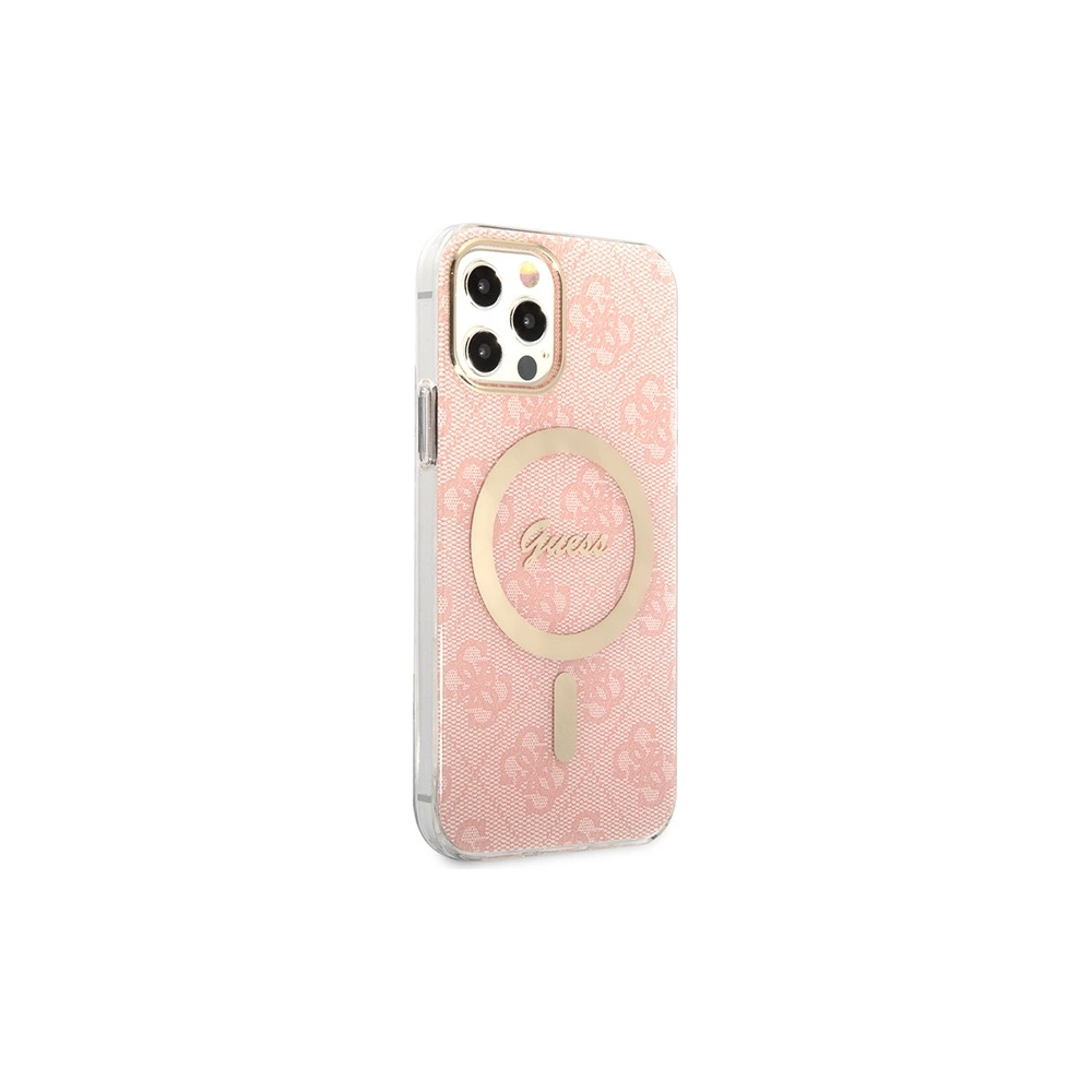 Hurtownia GSM - Zestaw Guess tok + vezeték nélküli töltő GUBPP12MH4EACSP Apple iPhone 12/12 Pro rózsaszín/pink kemény tok 4G Print MagSafe - GUE2283 - {ean13} - Hurt