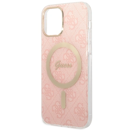 Zestaw Guess etui + ładowarka bezprzewodowa GUBPP12MH4EACSP Apple iPhone 12/12 Pro różowy/pink hard case 4G Print MagSafe