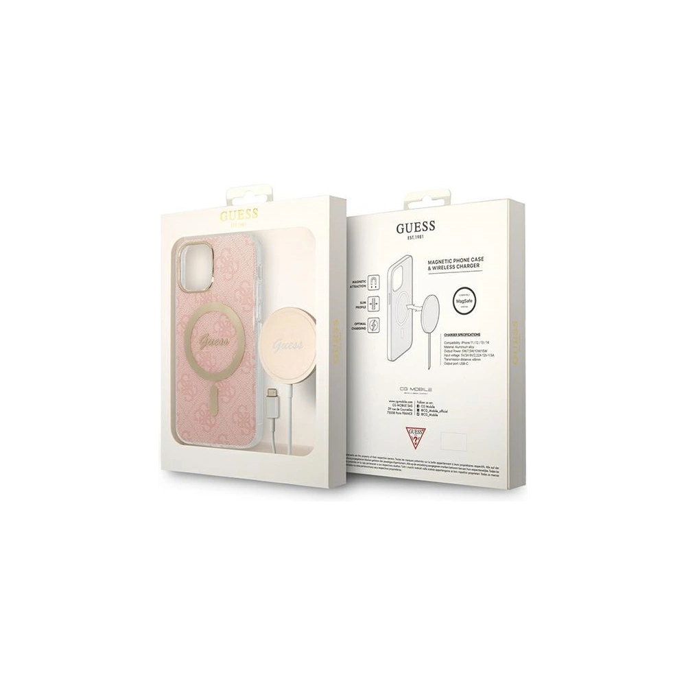 Hurtownia GSM - Zestaw Guess tok + vezeték nélküli töltő GUBPP12MH4EACSP Apple iPhone 12/12 Pro rózsaszín/pink kemény tok 4G Print MagSafe - GUE2283 - {ean13} - Hurt