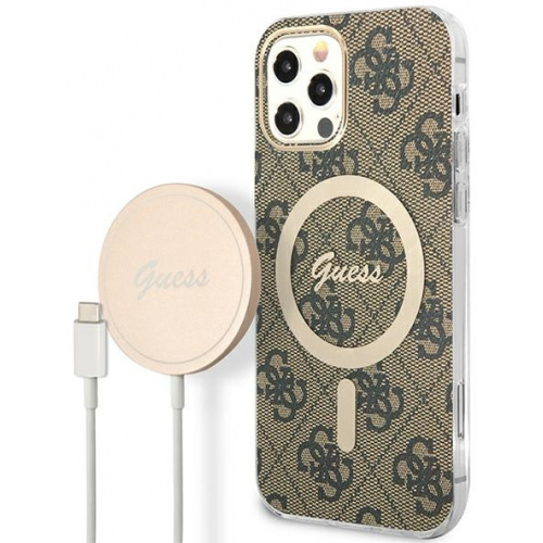 Guess Distributor - 3666339102852 - GUE2284 - Guess GUBPP12MH4EACSW Case + Wireless Charger Apple iPhone 12/12 Pro brown hard case 4G Print MagSafe - B2B homescreen
