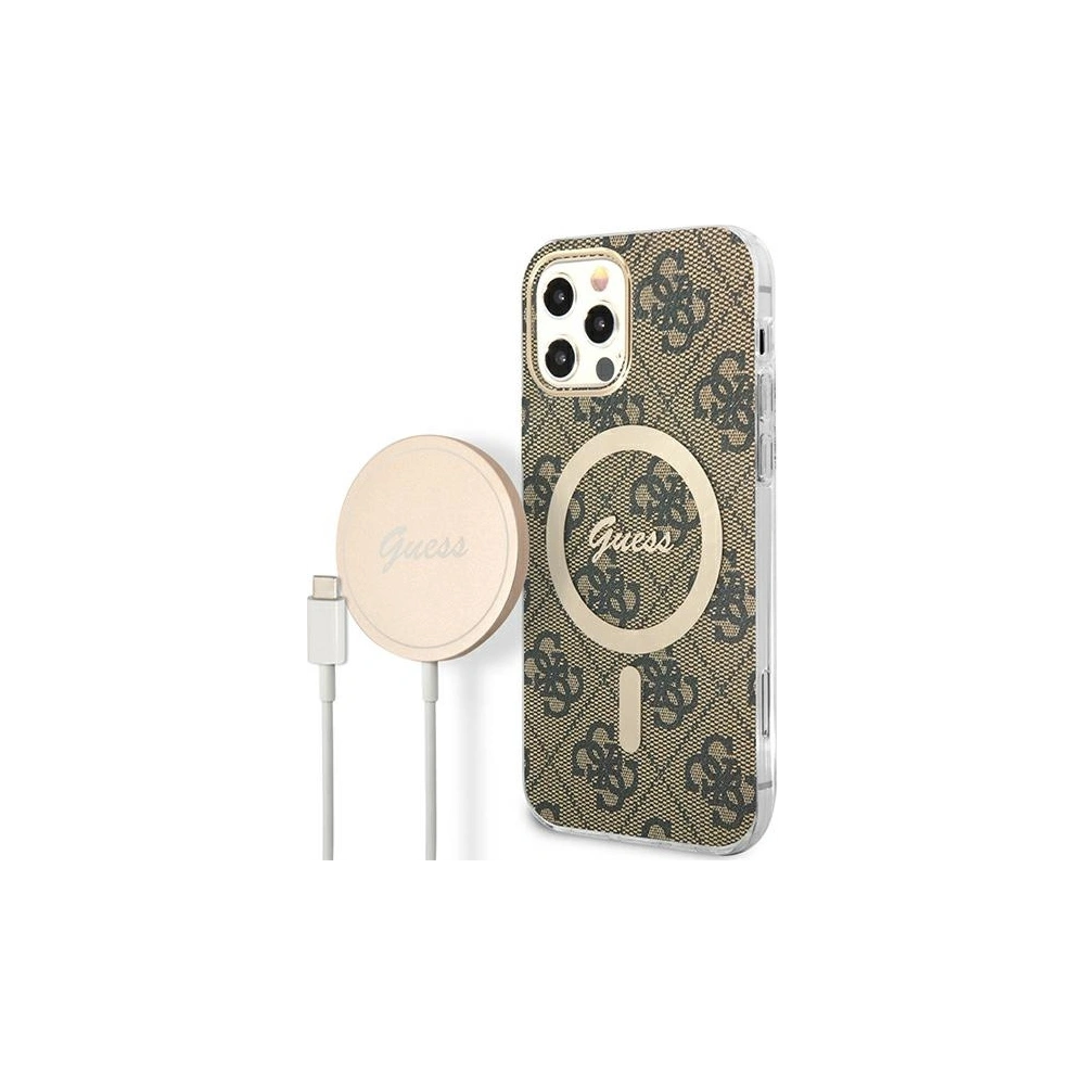 Wholesale Guess GUBPP12MH4EACSW Case + Wireless Charger Apple iPhone 12/12 Pro brown hard case 4G Print MagSafe - GUE2284 - {ean13} - Hurt