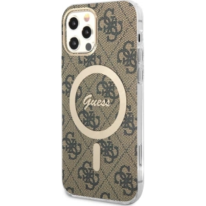Hurtownia GSM - Sada Guess pouzdro + bezdrátová nabíječka GUBPP12MH4EACSW Apple iPhone 12/12 Pro hnědý/brown tvrdý obal 4G Print MagSafe - GUE2284 - {ean13} - Hurt