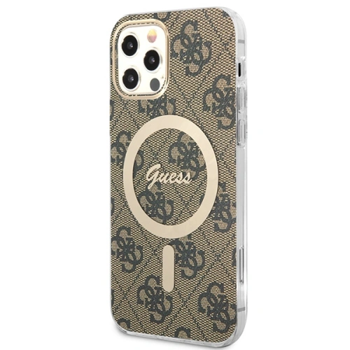 Zestaw Guess etui + ładowarka bezprzewodowa GUBPP12MH4EACSW Apple iPhone 12/12 Pro brązowy/brown hard case 4G Print MagSafe