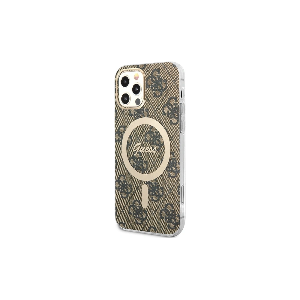 Wholesale Guess GUBPP12MH4EACSW Case + Wireless Charger Apple iPhone 12/12 Pro brown hard case 4G Print MagSafe - GUE2284 - {ean13} - Hurt