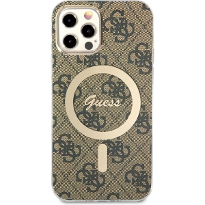 Hurtownia GSM - Sada Guess pouzdro + bezdrátová nabíječka GUBPP12MH4EACSW Apple iPhone 12/12 Pro hnědý/brown tvrdý obal 4G Print MagSafe - GUE2284 - {ean13} - Hurt