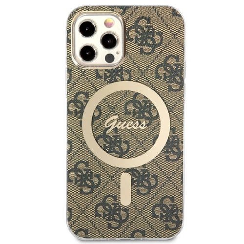 Zestaw Guess etui + ładowarka bezprzewodowa GUBPP12MH4EACSW Apple iPhone 12/12 Pro brązowy/brown hard case 4G Print MagSafe