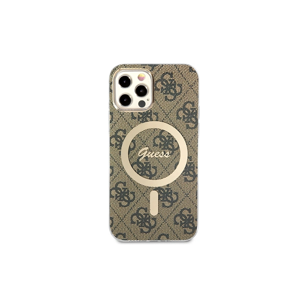 Wholesale Guess GUBPP12MH4EACSW Case + Wireless Charger Apple iPhone 12/12 Pro brown hard case 4G Print MagSafe - GUE2284 - {ean13} - Hurt