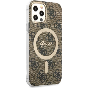 Hurtownia GSM - Sada Guess pouzdro + bezdrátová nabíječka GUBPP12MH4EACSW Apple iPhone 12/12 Pro hnědý/brown tvrdý obal 4G Print MagSafe - GUE2284 - {ean13} - Hurt