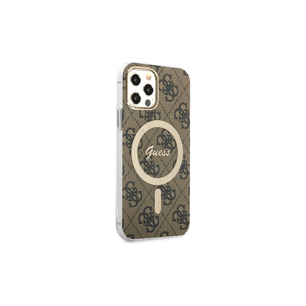 Wholesale Guess GUBPP12MH4EACSW Case + Wireless Charger Apple iPhone 12/12 Pro brown hard case 4G Print MagSafe - GUE2284 - {ean13} - Hurt
