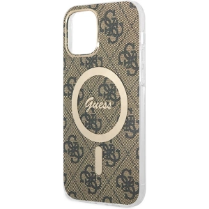 Hurtownia GSM - Sada Guess pouzdro + bezdrátová nabíječka GUBPP12MH4EACSW Apple iPhone 12/12 Pro hnědý/brown tvrdý obal 4G Print MagSafe - GUE2284 - {ean13} - Hurt