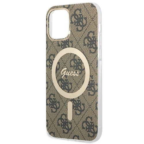 Zestaw Guess etui + ładowarka bezprzewodowa GUBPP12MH4EACSW Apple iPhone 12/12 Pro brązowy/brown hard case 4G Print MagSafe