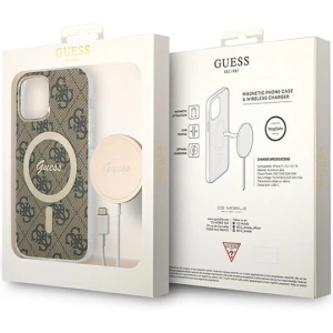 Hurtownia GSM - Sada Guess pouzdro + bezdrátová nabíječka GUBPP12MH4EACSW Apple iPhone 12/12 Pro hnědý/brown tvrdý obal 4G Print MagSafe - GUE2284 - {ean13} - Hurt
